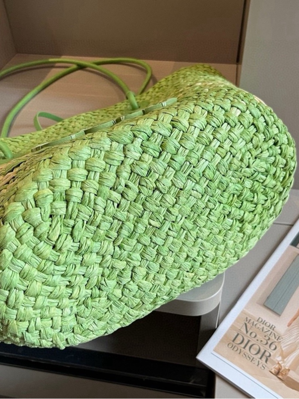 Loewe Lime Green Woven Anagram Tote - Picture 7 of 8